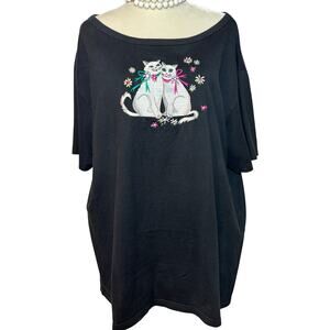 Bob Mackie Wearable Art Black Kitty Embellished Short Sleeve Top